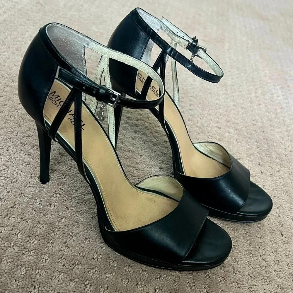 MICHAELβ KORS Belle Open Toe Leather Heels - Picture 1 of 11